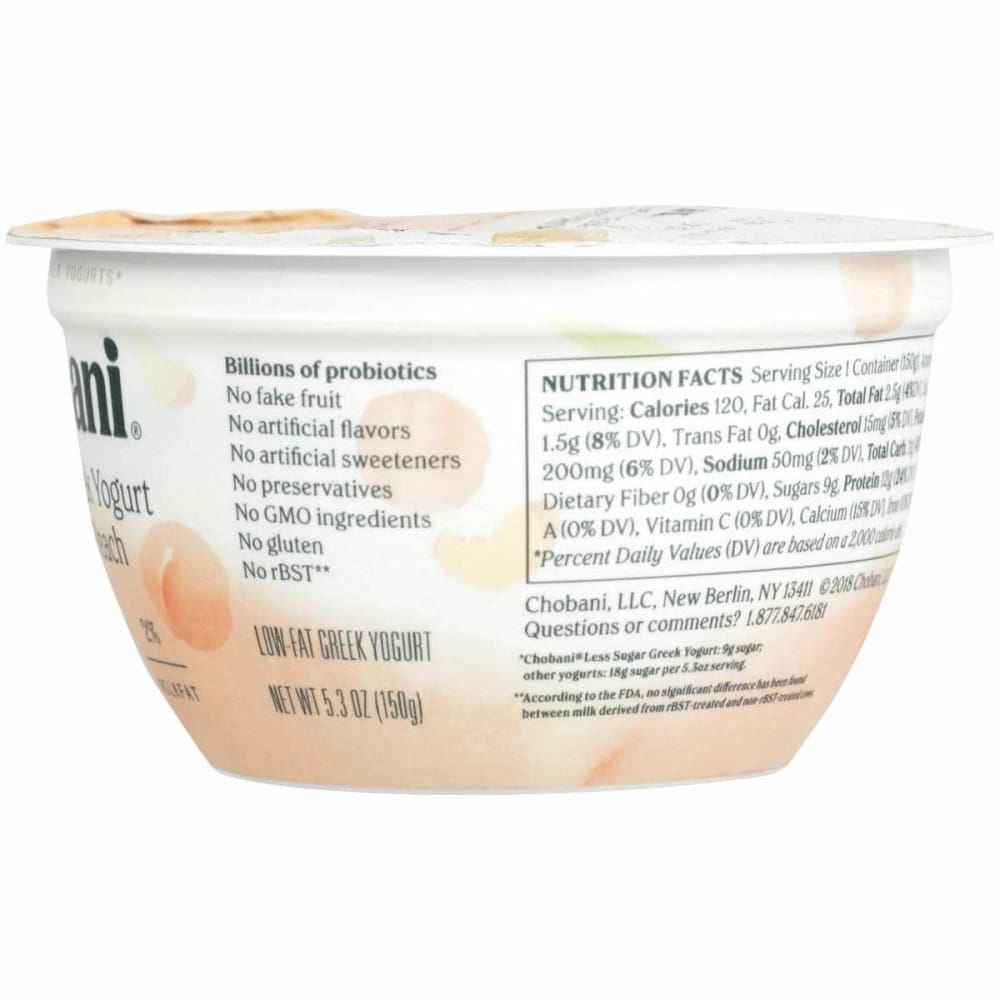 Chobani Chobani Less Sugar Greek Yogurt Clingstone Peach, 5.30 oz