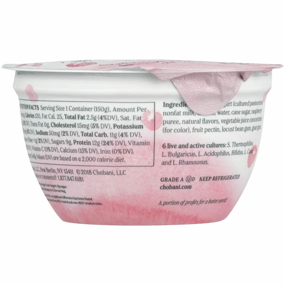 Chobani Chobani Less Sugar Greek Yogurt Willamette Raspberry, 5.30 oz