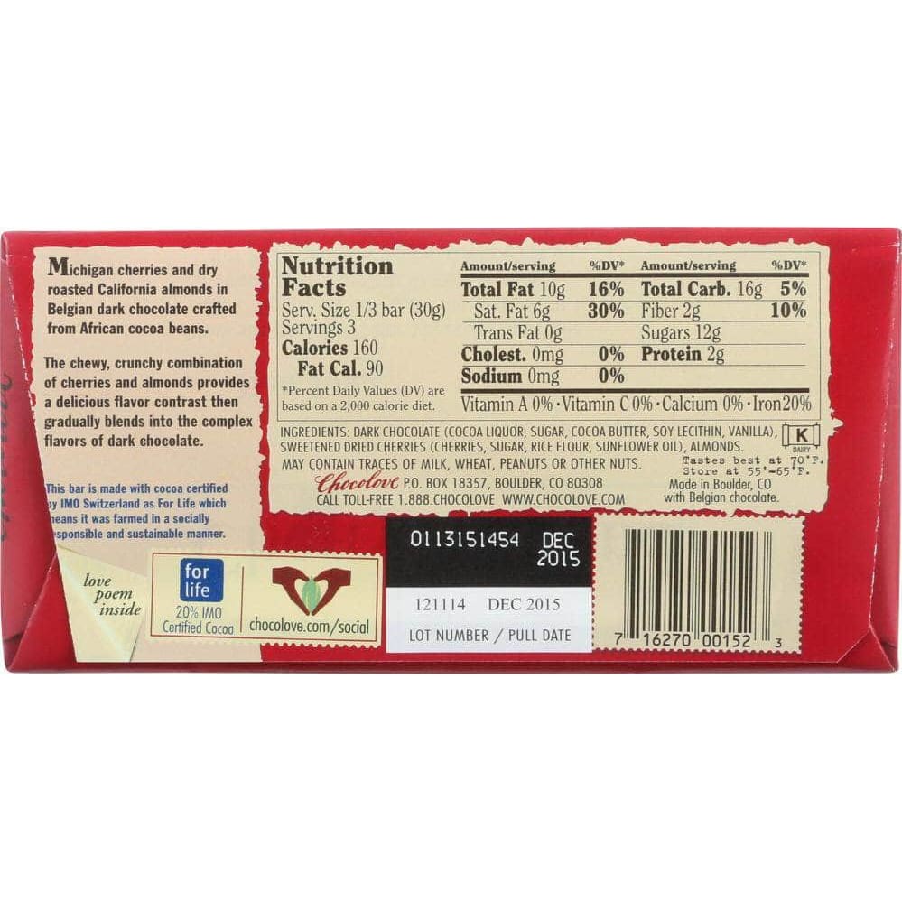 Chocolove Chocolove Cheries & Almonds In Dark Chocolate Bar, 3.2 oz