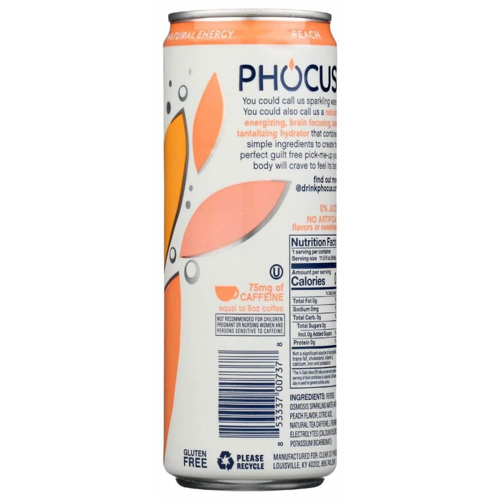 CLEAR CUT PHOCUS Grocery > Beverages > Water > Sparkling Water CLEAR CUT PHOCUS: Peach Sparkling Water, 11.5 fo