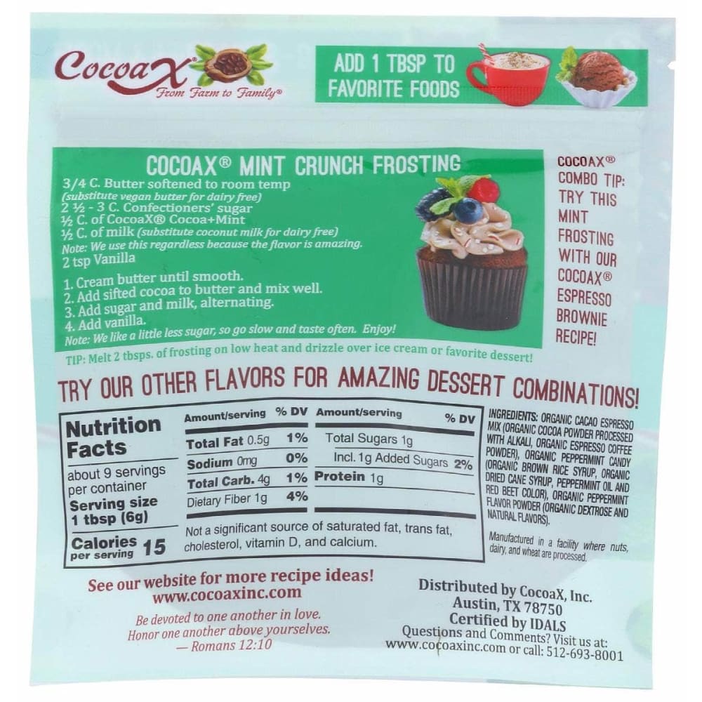 COCOAX Cocoax Organic Unsweetened Cococa Crunchy Mint, 2 Oz