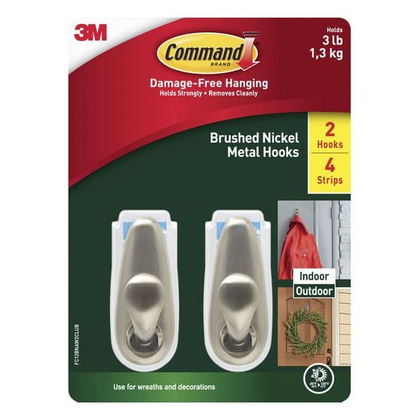 Command Damage-Free Hanging Metal Hooks 2 pk. - Brushed Metal - Command