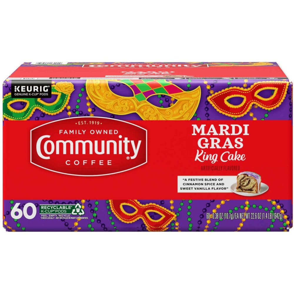 Community Coffee Medium Roast Single Serve Mardi Gras King Cake (60 ct.) - New Items - ShelHealth