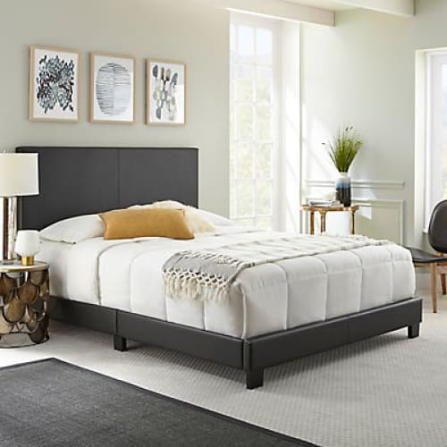 Contour Rest Garnet Queen Size Simulated Leather Platform Bed Frame - Black - Home/Furniture/Bedroom Furniture/Beds & Bed Frames/ - Contour
