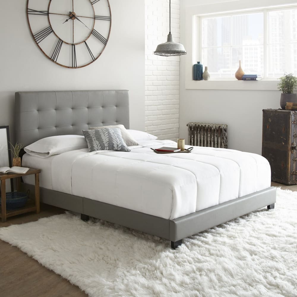 Contour Rest Michal Full Size Simulated Leather Platform Bed Frame - Gray - Contour Rest