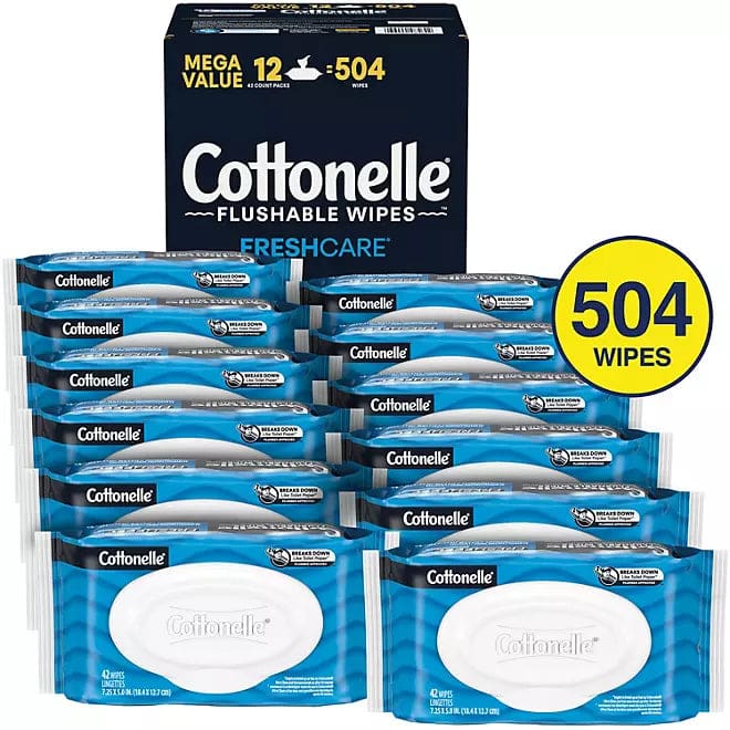 Cottonelle Flushable Wet Wipes Flip-Top Packs 504 wipes 12 Pack - Toilet Paper - Cottonelle