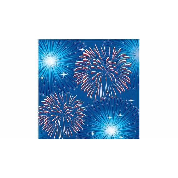 CREATIVE CONVERTING CREATIVE CONVERTING Blue Fireworks Beverage Napkin , 16 ea