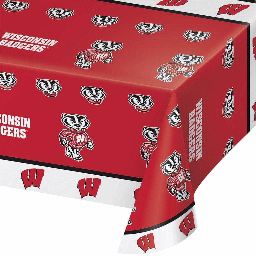 CREATIVE CONVERTING CREATIVE CONVERTING University Of Wisconsin Plastic Table Cover, 1 ea