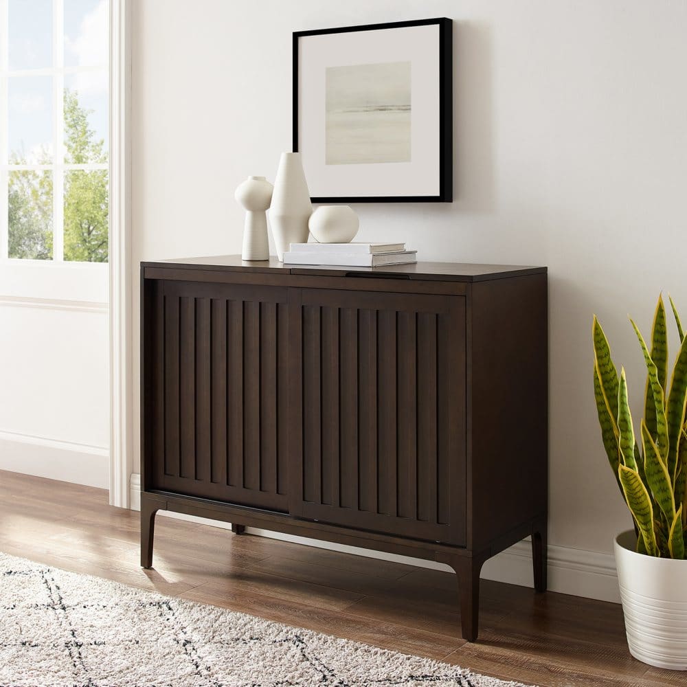 Crosley Furniture Asher Record Storage Media Console Dark Brown - Furniture - Crosley