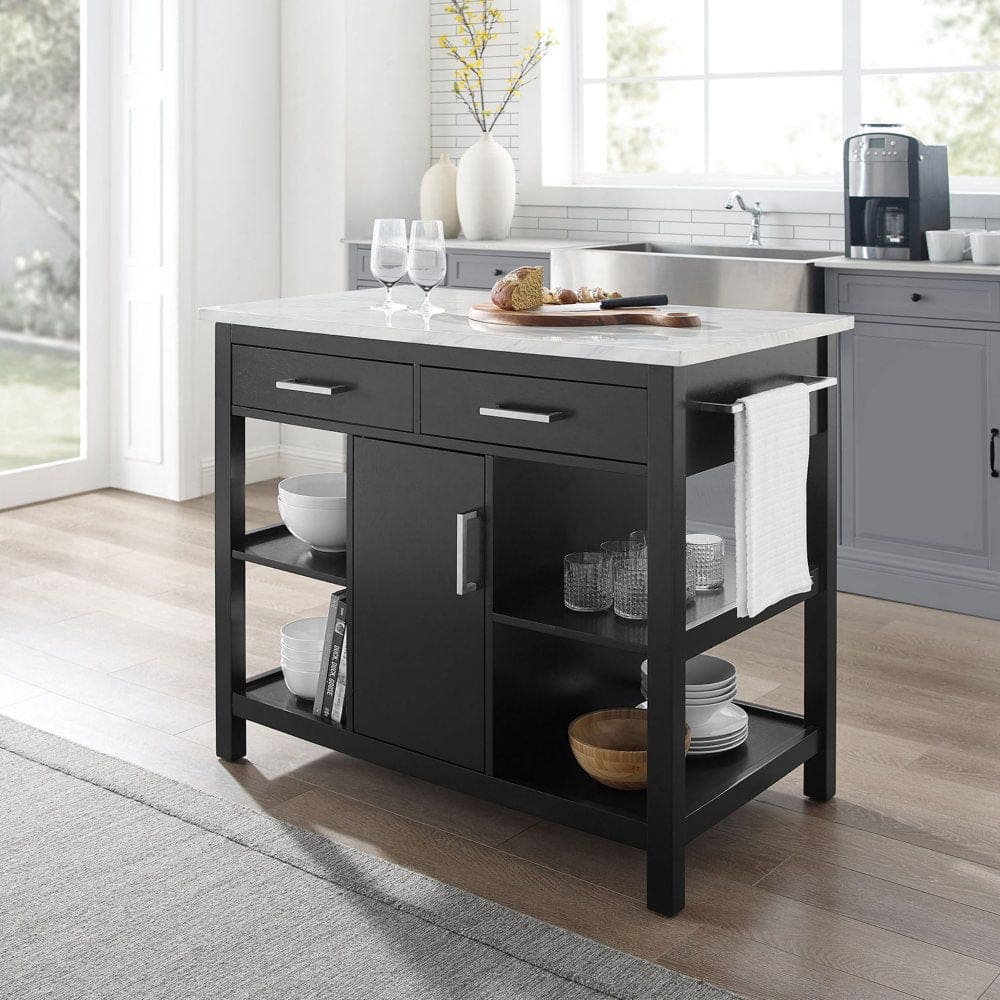 Crosley Furniture Audrey Faux Marble Top Kitchen Island Black/White Marble - Furniture - Crosley