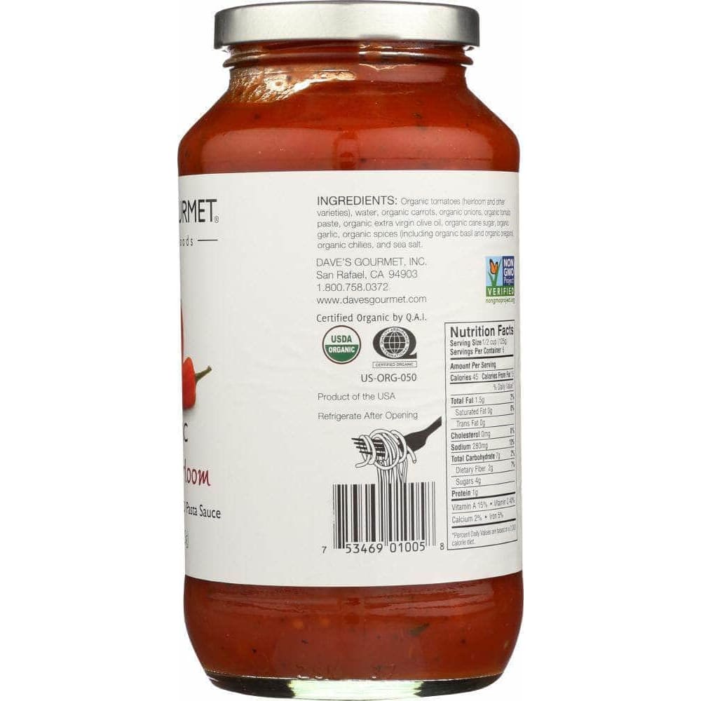 Daves Gourmet Dave's Gourmet Organic Pasta Sauce Spicy Heirloom Marinara, 25.5 Oz