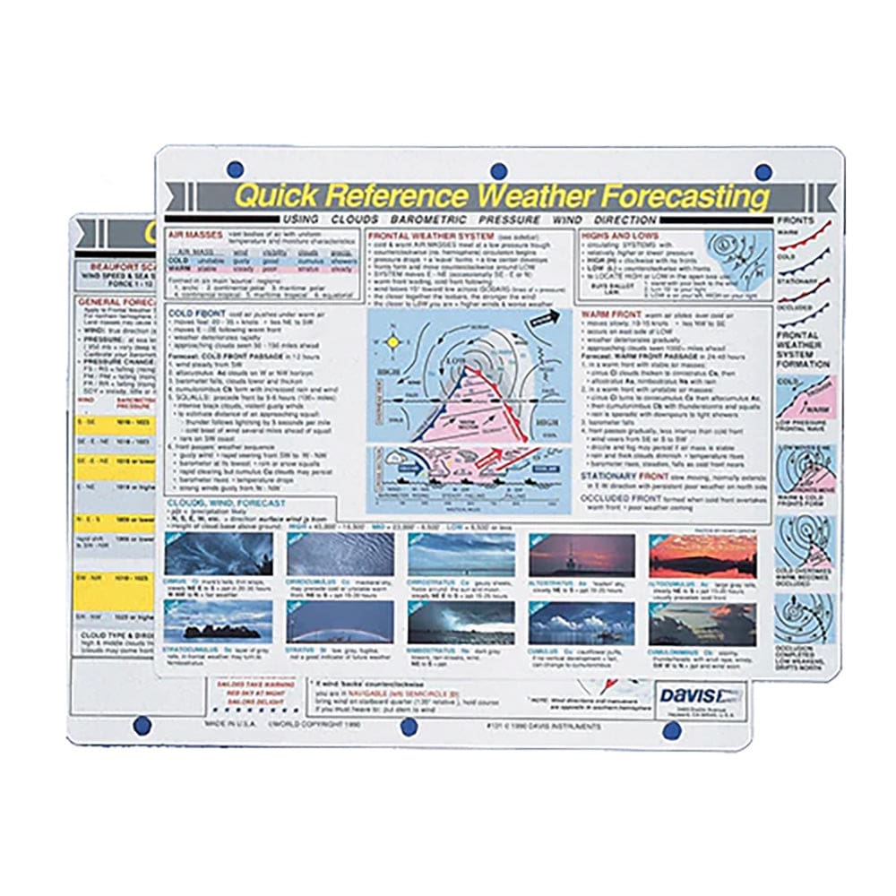 Davis Quick Reference Weather Forecasting Card (Pack of 2) - Boat Outfitting | Accessories - Davis Instruments