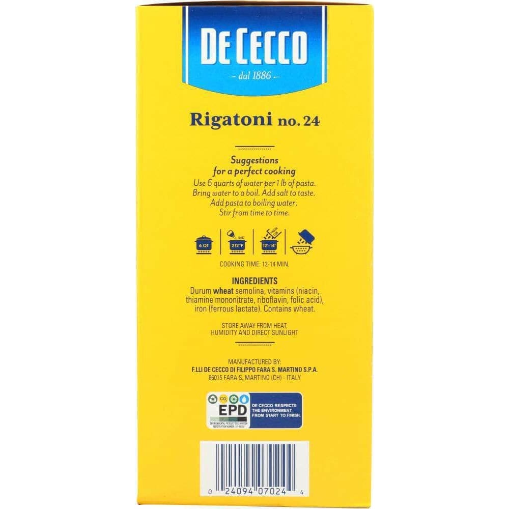 De Cecco De Cecco Pasta Rigatoni, 16 oz