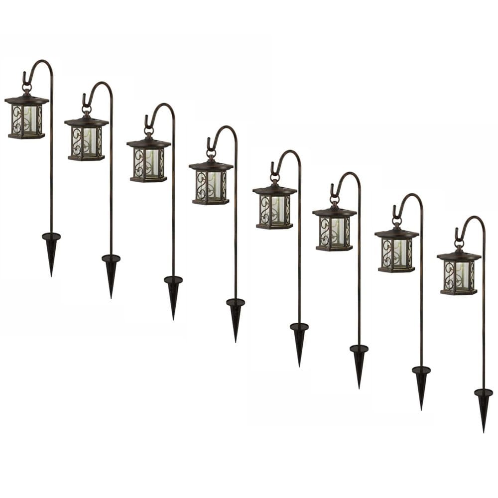 Deck Impressions Solar Bronze Integrated LED Shepherds Hook Landscape Path Light - 8 Pack - Holiday Decor - Deck