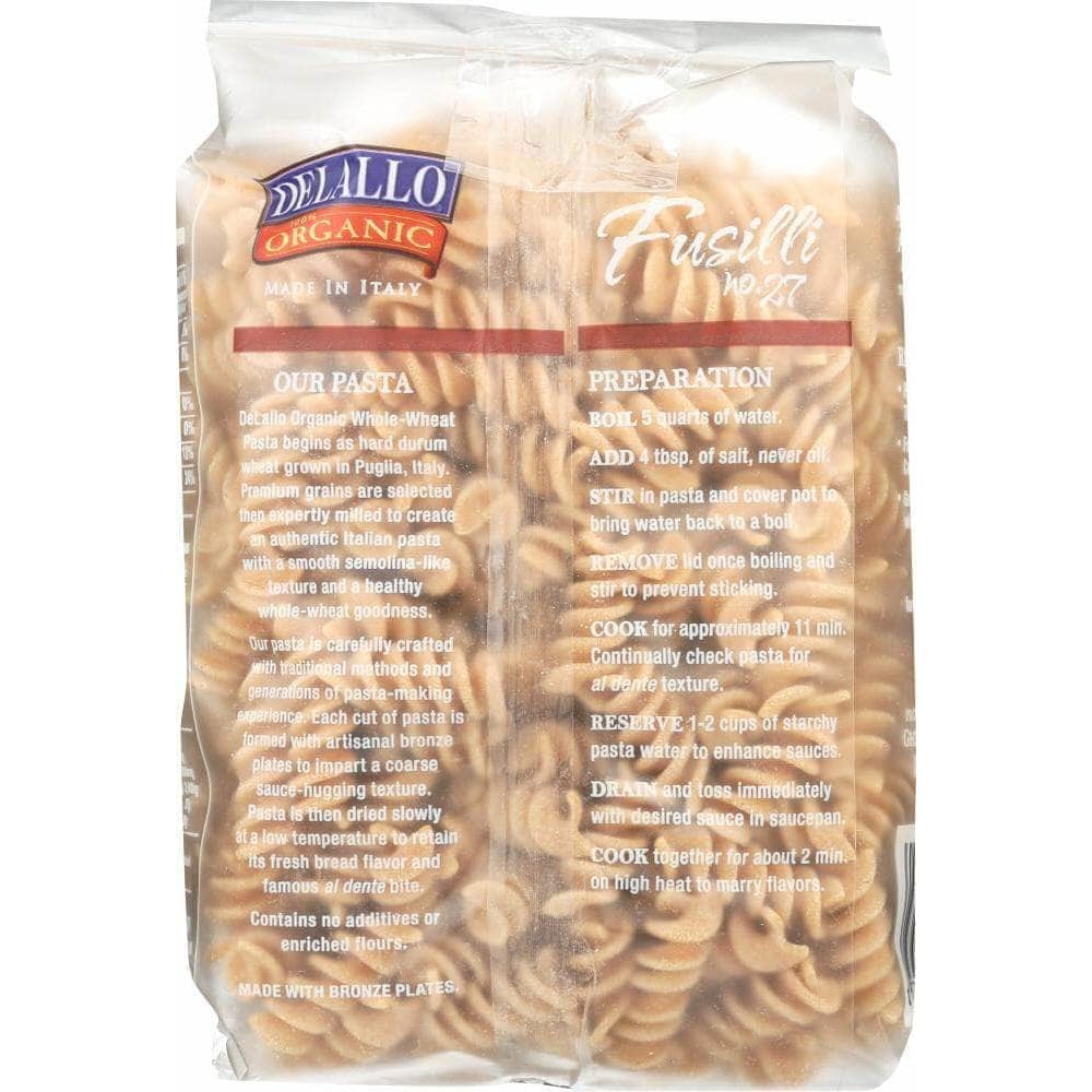 Delallo Delallo Organic Whole Wheat Fusilli Pasta No.27, 16 oz