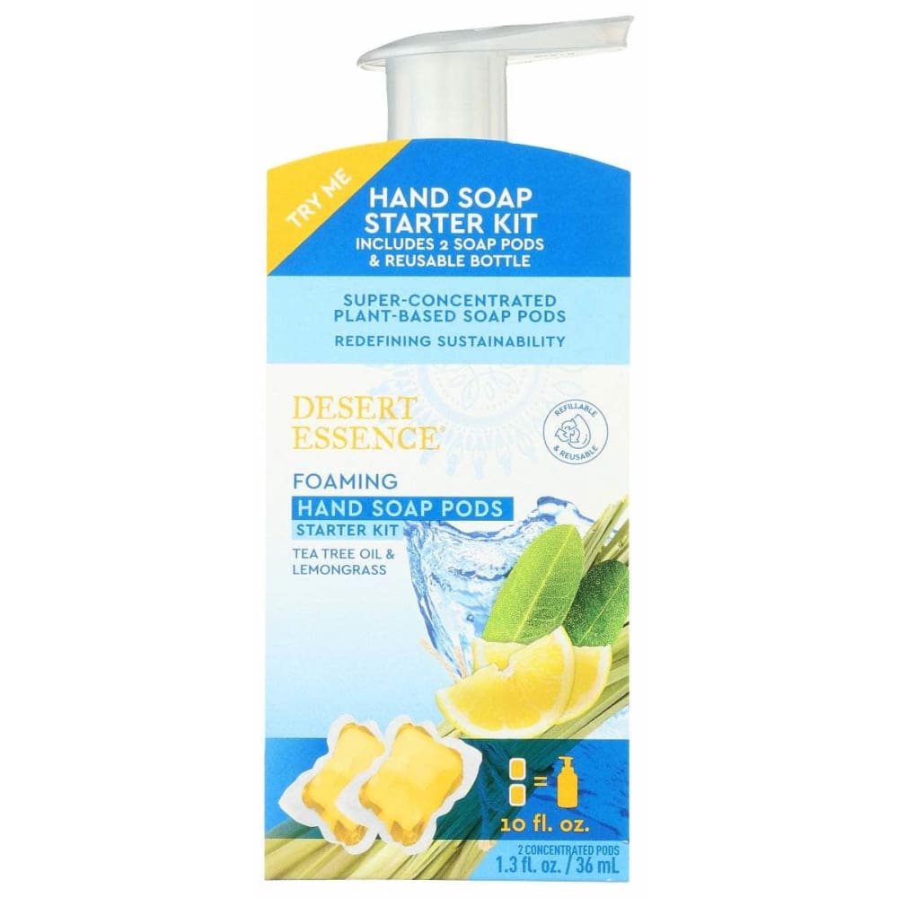 DESERT ESSENCE Beauty & Body Care > Soap and Bath Preparations > Soap Liquid DESERT ESSENCE: Tea Tree Oil & Lemongrass Foaming Hand Soap Pod Starter Kit, 1.3 fo