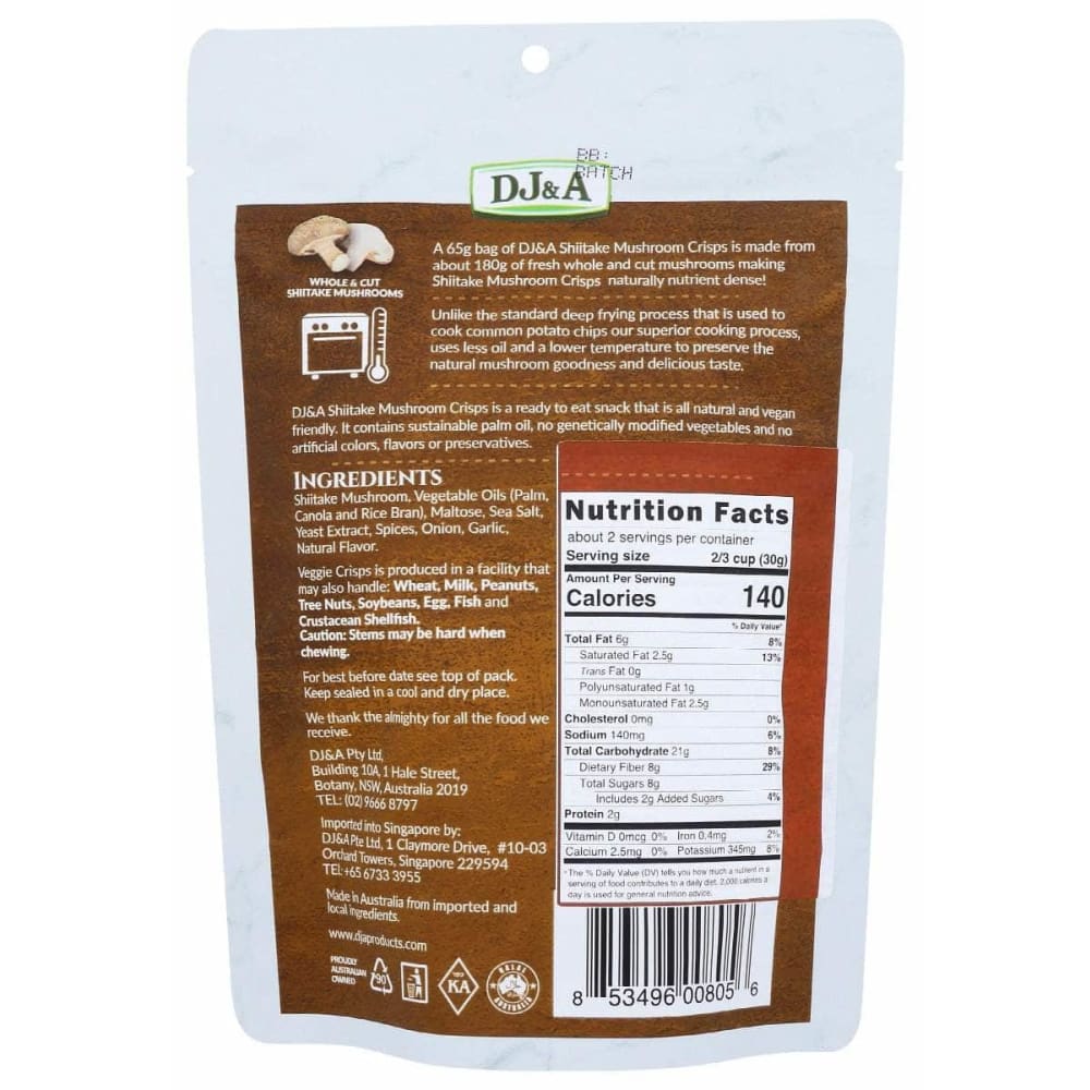 DJ&A Grocery > Snacks > Chips > Vegetable & Fruit Chips DJ&A: Crisps Mushroom Shiitake, 2.29 oz