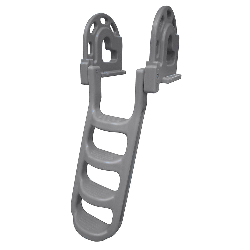 Dock Edge Stand-Off Flip-Up Polyethylene Roto Molded 4-Step Dock Ladder - Grey - Anchoring & Docking | Ladders - Dock Edge