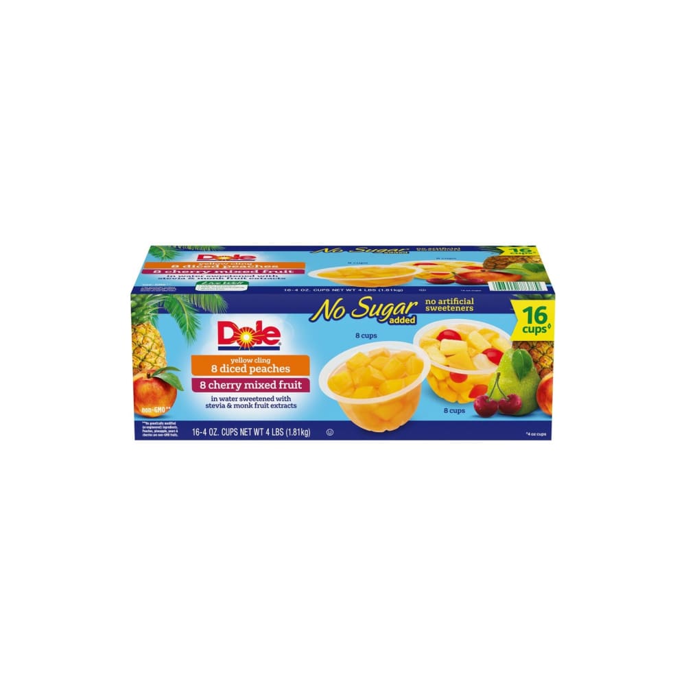 Dole No Sugar Added Peach & Cherry Mixed Fruit Bowls 16 ct./4 oz. - Dole