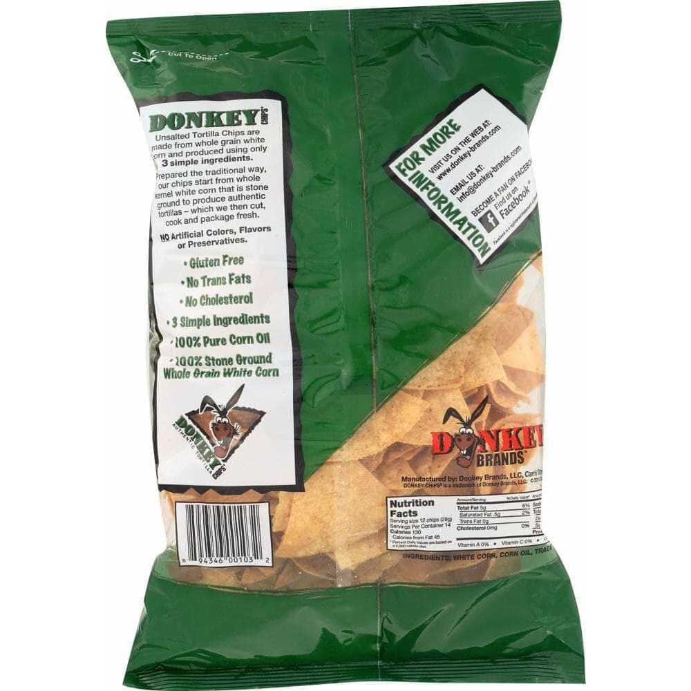 Donkey Donkey Authentic Tortilla Chips Unsalted, 14 oz