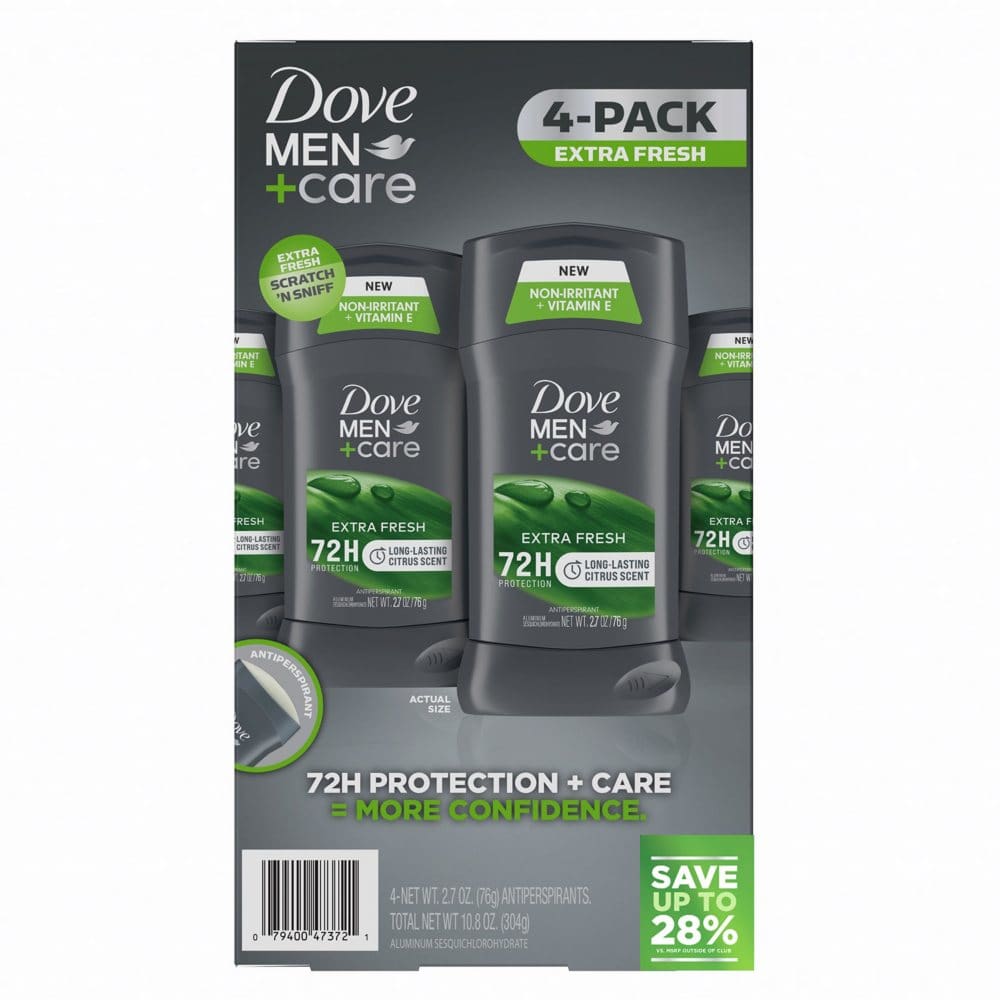 Dove Men+Care Antiperspirant Deodorant Extra Fresh (2.7 oz. 4 pk.) - Deodorants & Antiperspirants - Dove