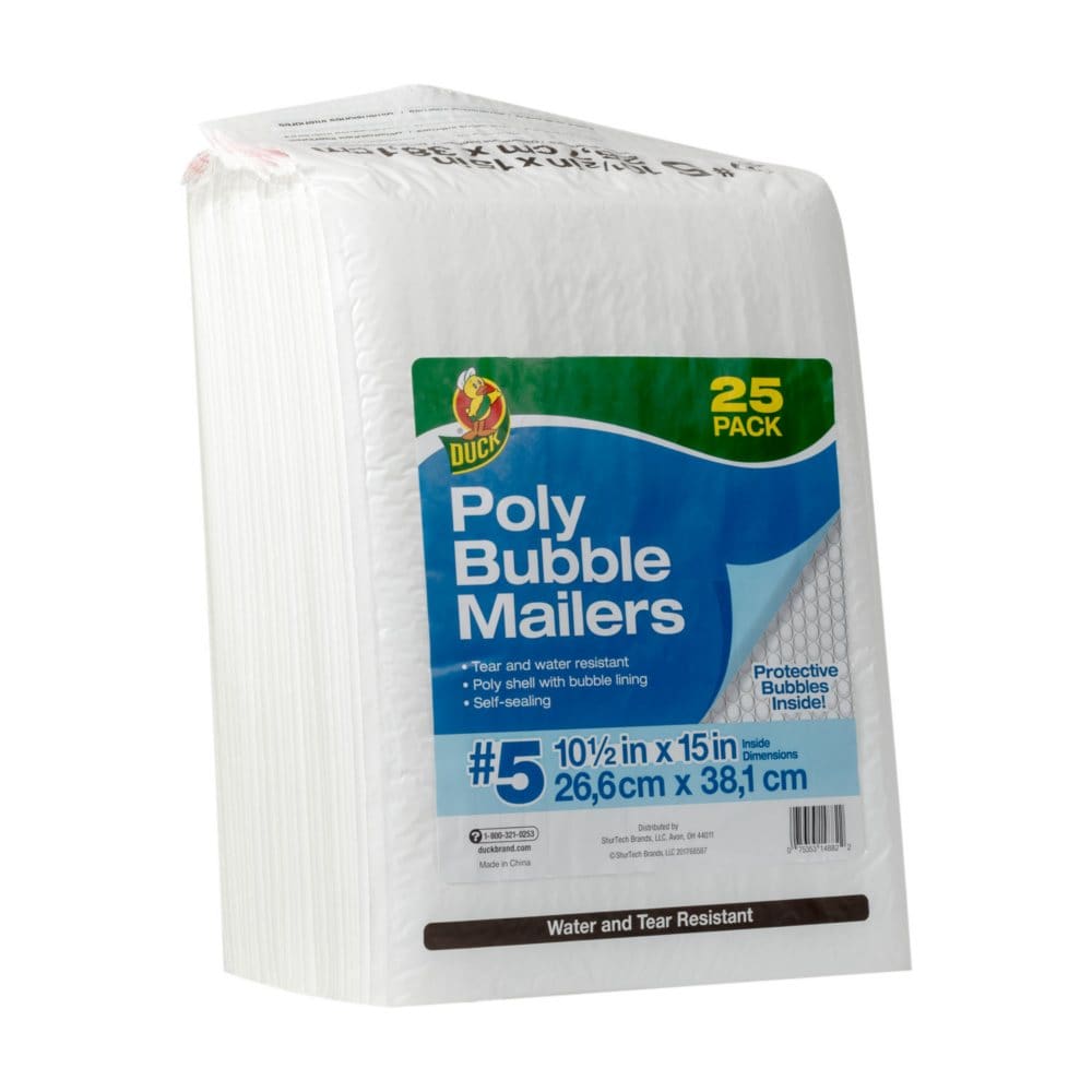 Duck Brand #5 Poly Bubble Mailer - White 25 pk 10.5 x 15 - Writing Pads Notebooks & Envelopes - Duck