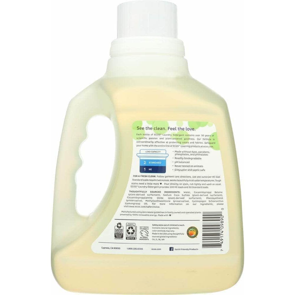 Ecos Earth Friendly Ecos 2x Ultra Laundry Detergent Lemongrass, 100 oz