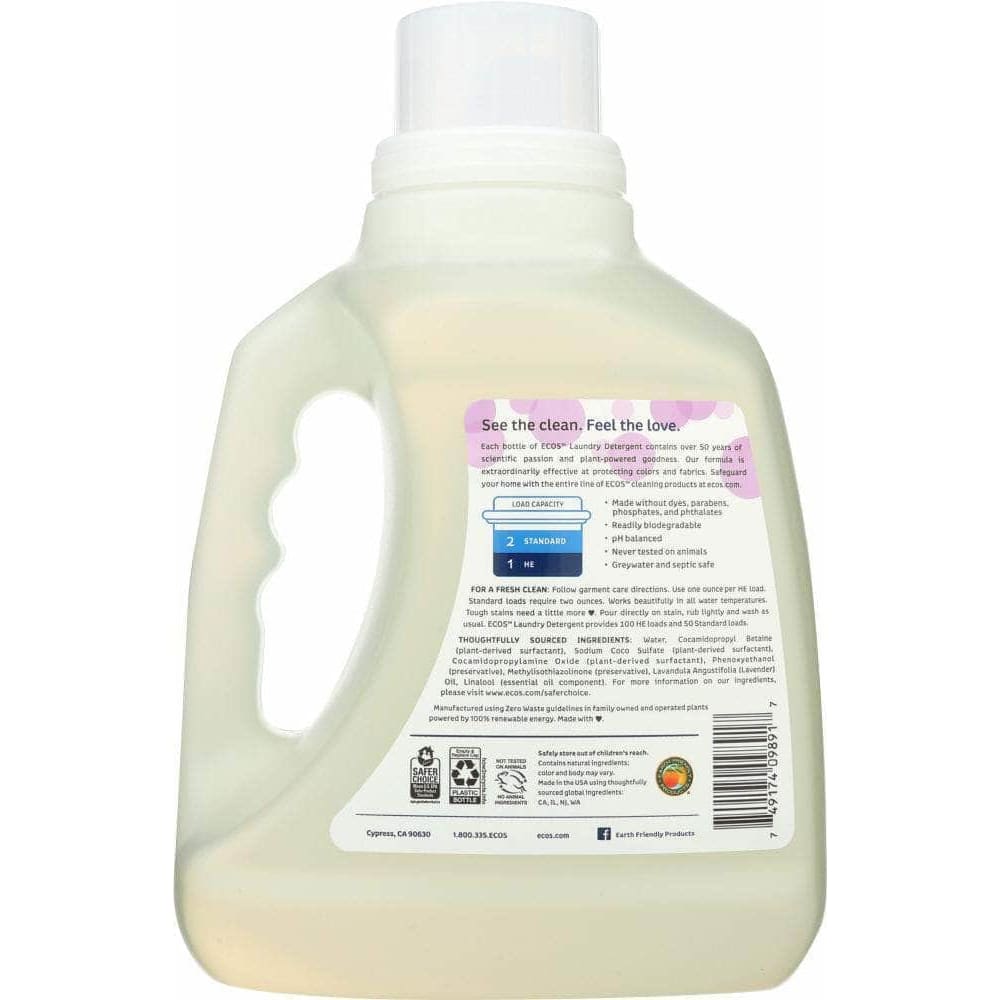 Ecos Earth Friendly Ecos 2x Ultra Liquid Laundry Detergent Lavender, 100 oz