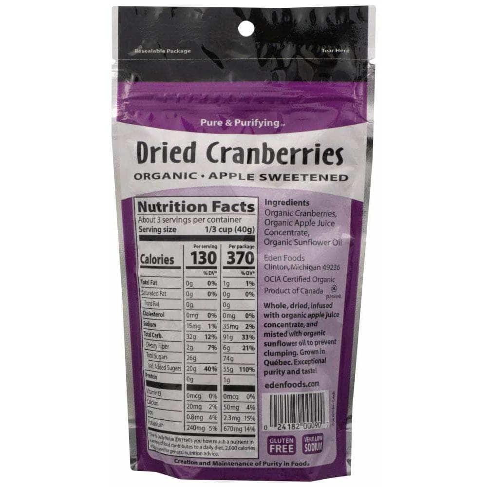 EDEN FOODS Grocery > Snacks > Fruit Snacks EDEN FOODS: Organic Dried Cranberries Apple Sweetened, 4 oz