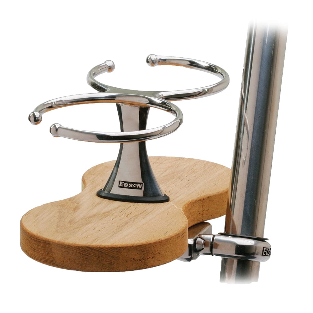 Edson Clamp-On Drink Holder - Double - Teak - Marine Hardware | Teak,Sailing | Accessories - Edson Marine