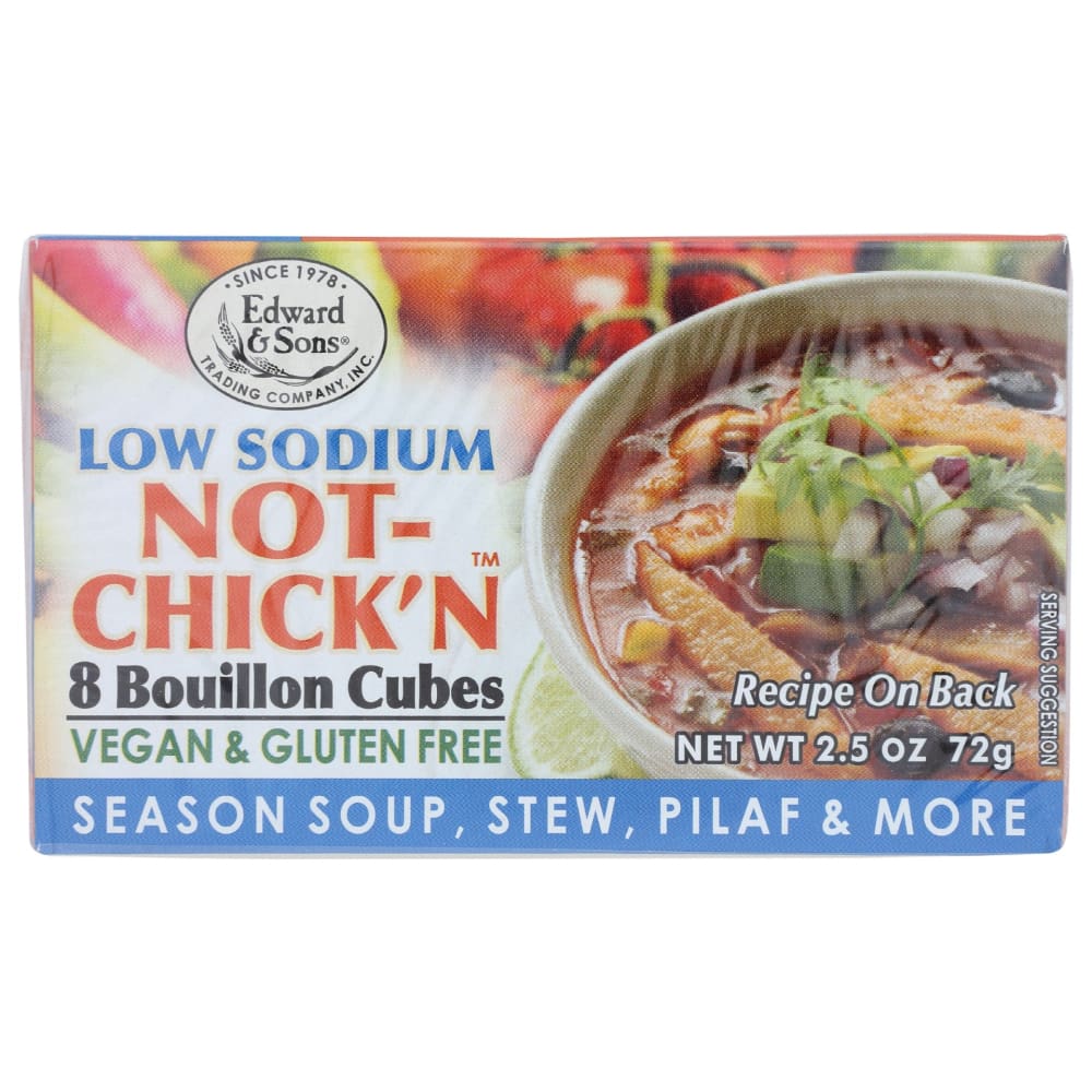 EDWARD & SONS: Low Sodium Not Chickn Bouillon Cubes 2.5 oz (Pack of 5) - Soups & Stocks - EDWARD & SONS