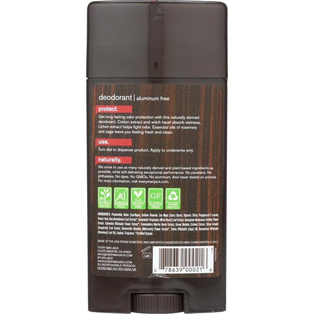 EVERY MAN JACK Every Man Jack Deodorant Stick Aluminum Free Cedarwood, 3 Oz