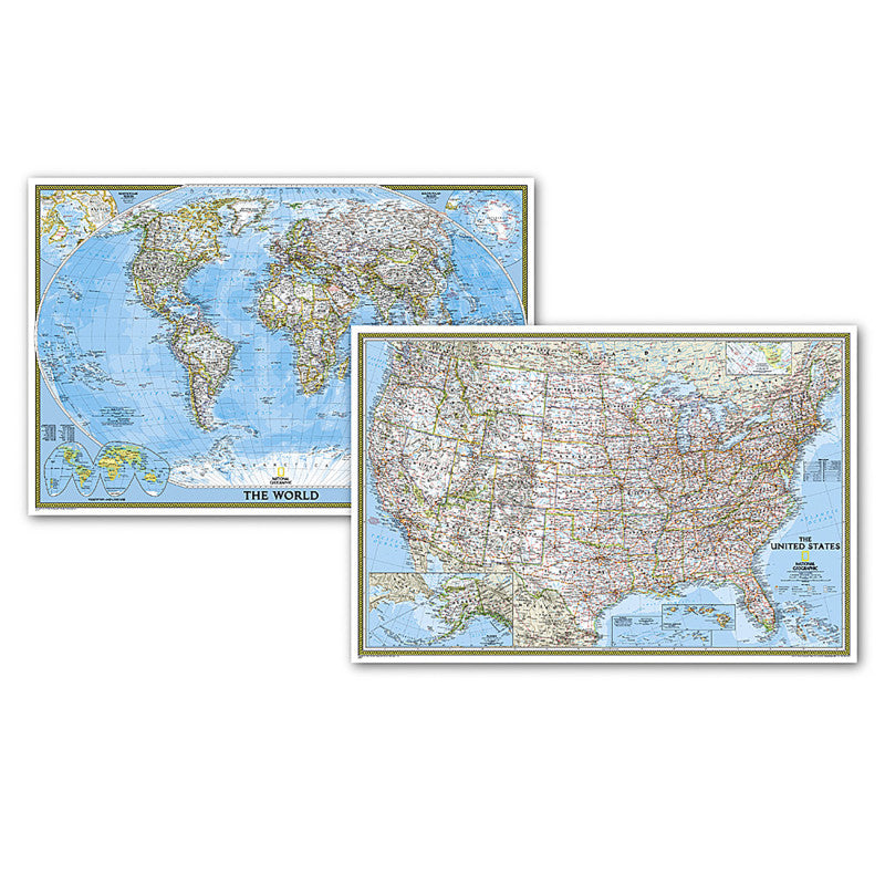 World & Us Classic Poster Size Map Pack Bundle