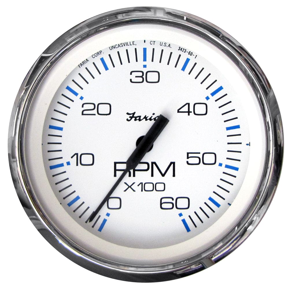 Faria Chesapeake White SS 4 Tachometer - 6000 RPM (Gas) (Inboard & I/ O) - Marine Navigation & Instruments | Gauges,Boat Outfitting | Gauges
