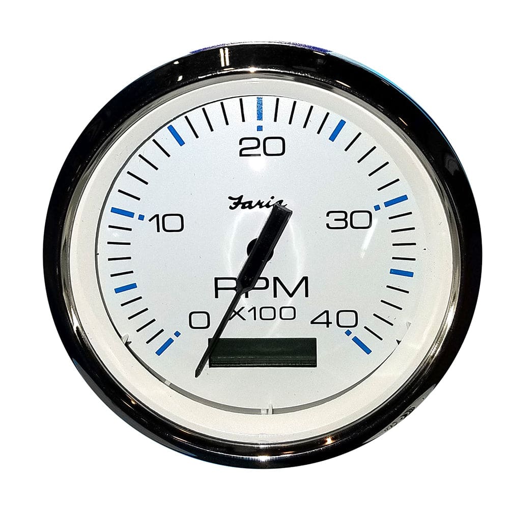 Faria Chesapeake White SS 4 Tachometer w/ Hourmeter (4000 RPM) (Diesel) (Mech. Takeoff & Var. Ratio Alt) - Marine Navigation & Instruments |