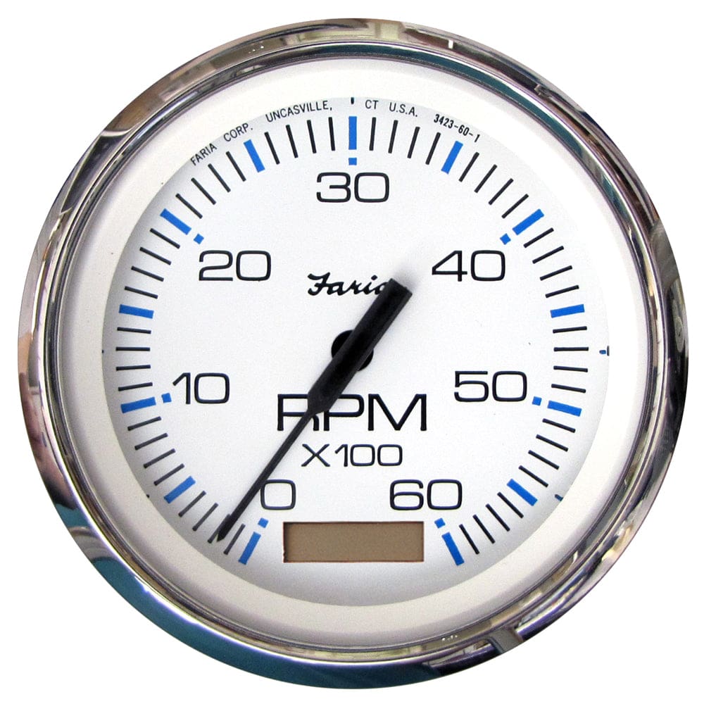 Faria Chesapeake White SS 4 Tachometer w/ Hourmeter - 6000 RPM (Gas)(Inboard) - Marine Navigation & Instruments | Gauges,Boat Outfitting |