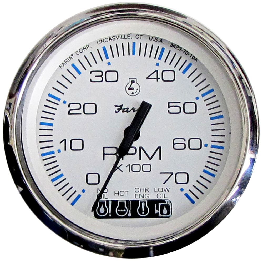 Faria Chesapeake White SS 4 Tachometer w/ Systemcheck Indicator - 7000 RPM (Gas) (Johnson/ Evinrude Outboard) - Marine Navigation &