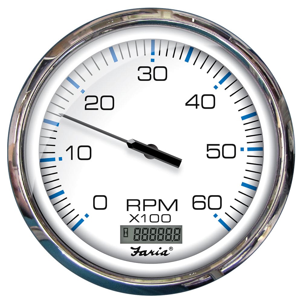 Faria Chesapeake White SS 5 Tachometer w/ Digital Hourmeter - 6000 RPM (Gas) (Inboard) - Marine Navigation & Instruments | Gauges,Boat