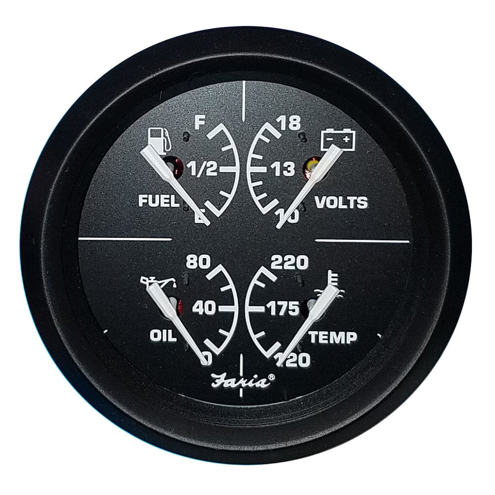 Faria Euro Black 4 Multifunction Gauge - Volt/ Fuel/ Oil/ Water Temperature - Marine Navigation & Instruments | Gauges,Boat Outfitting |