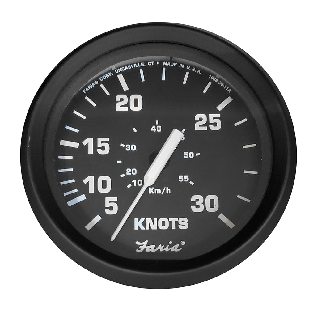 Faria Euro Black 4 Speedometer - 30 Knot (Pitot) - Marine Navigation & Instruments | Gauges,Boat Outfitting | Gauges - Faria Beede
