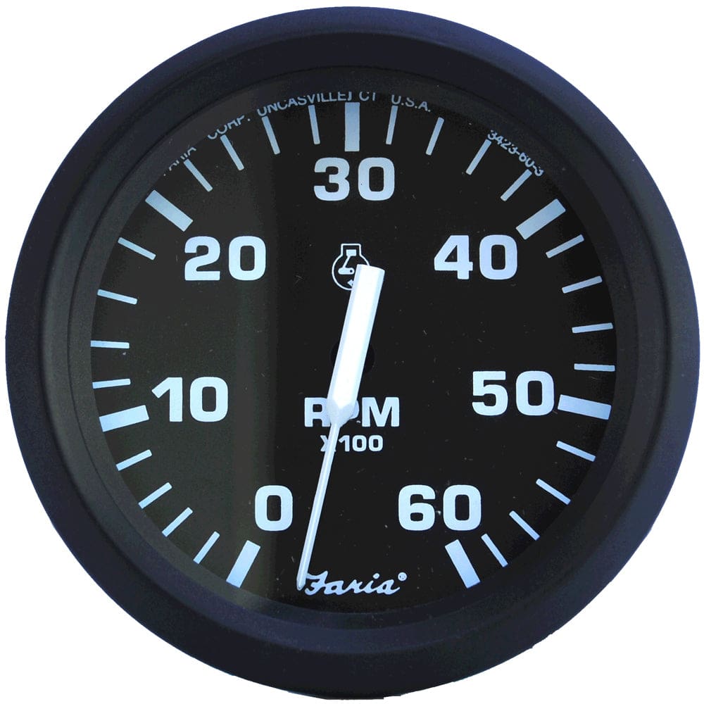 Faria Euro Black 4 Tachometer - 6,000 RPM (Gas - Inboard & I/ O) - Marine Navigation & Instruments | Gauges,Boat Outfitting | Gauges - Faria