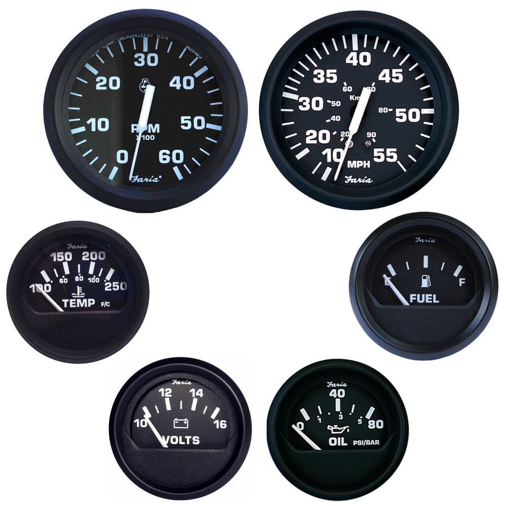 Faria Euro Black Boxed Set - Inboard Motors - Marine Navigation & Instruments | Gauges,Boat Outfitting | Gauges - Faria Beede Instruments