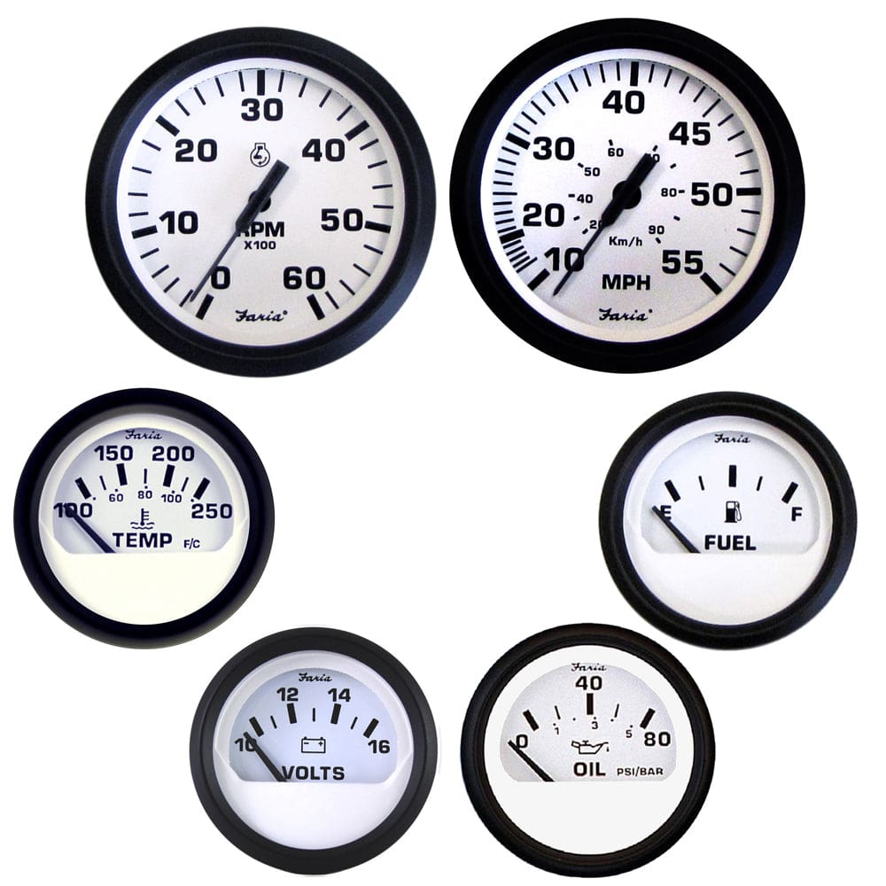 Faria Euro White Boxed Set - Inboard Motors - Marine Navigation & Instruments | Gauges,Boat Outfitting | Gauges - Faria Beede Instruments