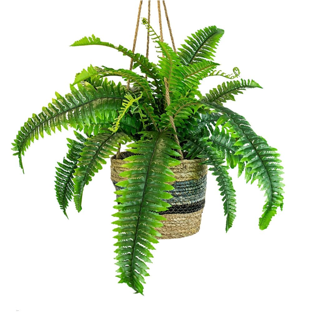 Faux 30 Boston Fern in Hanging Handwoven Basket - Faux Plants - Faux