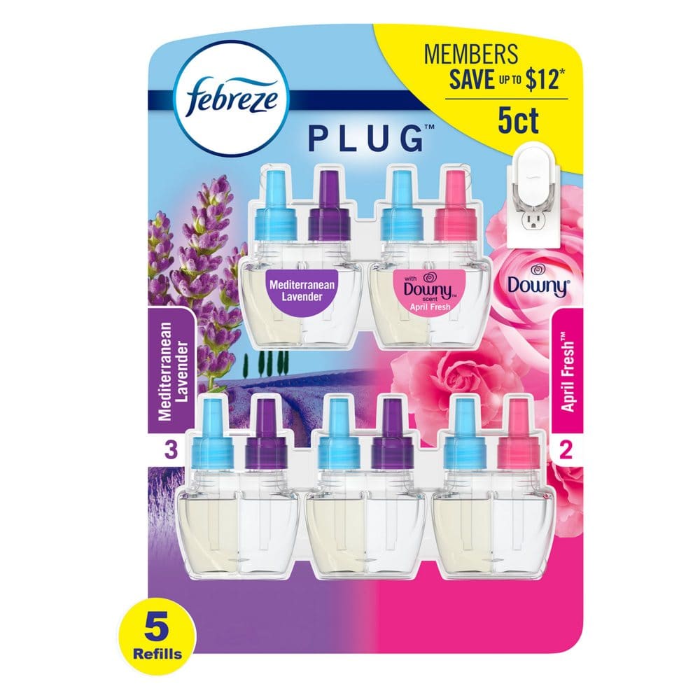 Febreze Odor-Fighting Fade Defy PLUG Air Freshener Refills Mediterranean Lavender + Downy April Fresh (5 ct.) - New Grocery & Household -