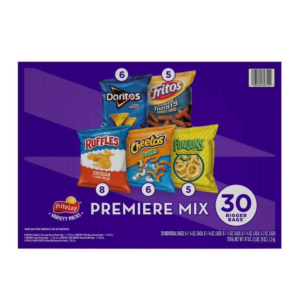 Frito Lay Variety Pack of Snacks and Chips Premiere Mix 30 ct. - Frito