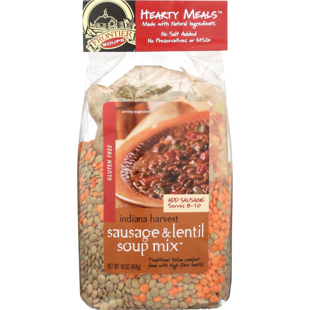 FRONTIER SOUP: Indiana Harvest Sausage Lentil Soup. 16 oz (Pack of 4) - Food - FRONTIER SOUPS