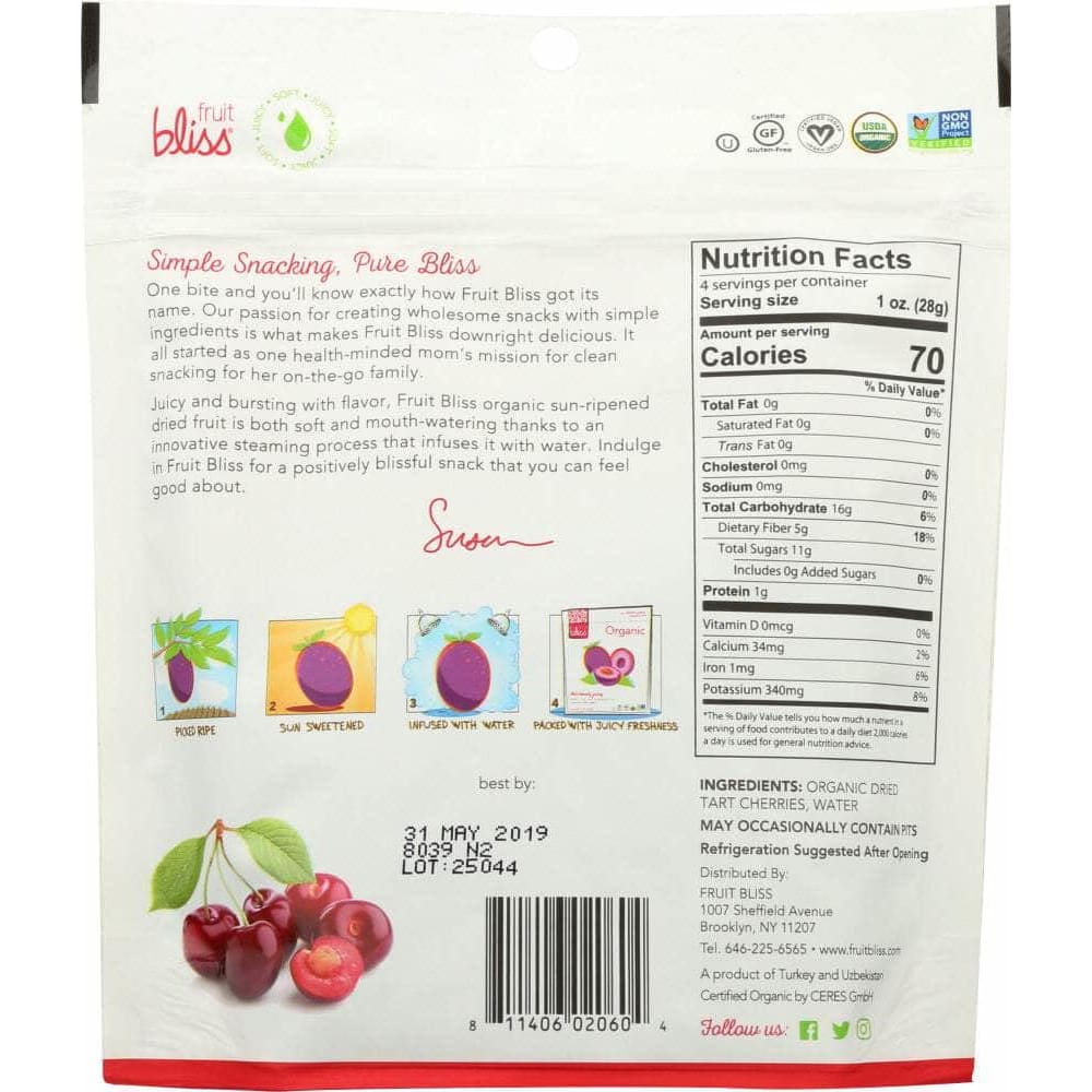 FRUIT BLISS Fruit Bliss Organic Tart Cherries, 4 Oz