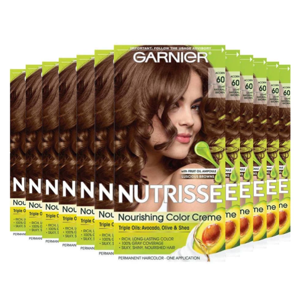 Garnier Nutrisse Nourishing Color Creme - Light Natural Brown 60 (Acorn) - 12 Pack - Hair Styling Products - Garnier