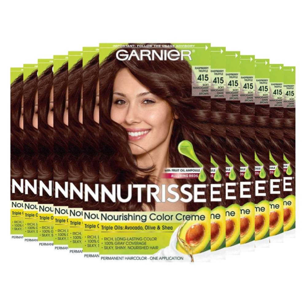 Garnier Nutrisse Nourishing Color Creme - Soft Mahogany Brown 415 (Raspberry Truffle) - 12 Pack - Hair Styling Products - Garnier